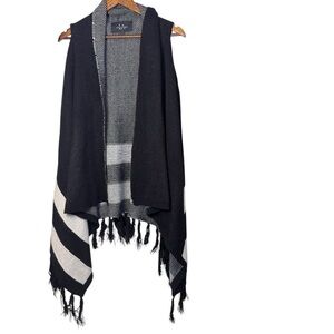 LA Coalition Black and White Striped Fringe Shawl